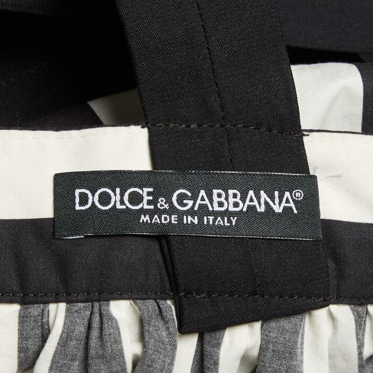 Pre Owned Dolce & Gabbana Black/White Striped Cotton Shoulder Strap Long Dress S
