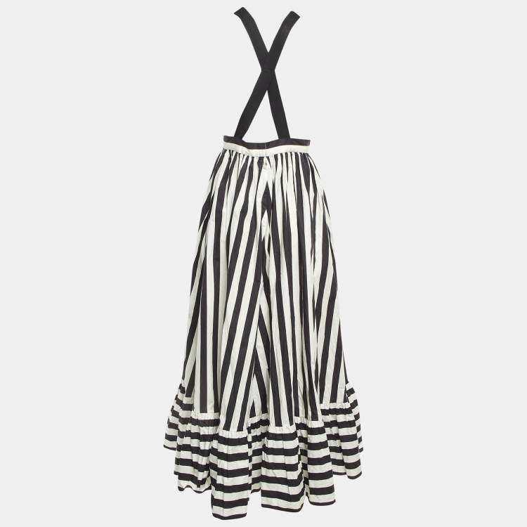 Pre Owned Dolce & Gabbana Black/White Striped Cotton Shoulder Strap Long Dress S
