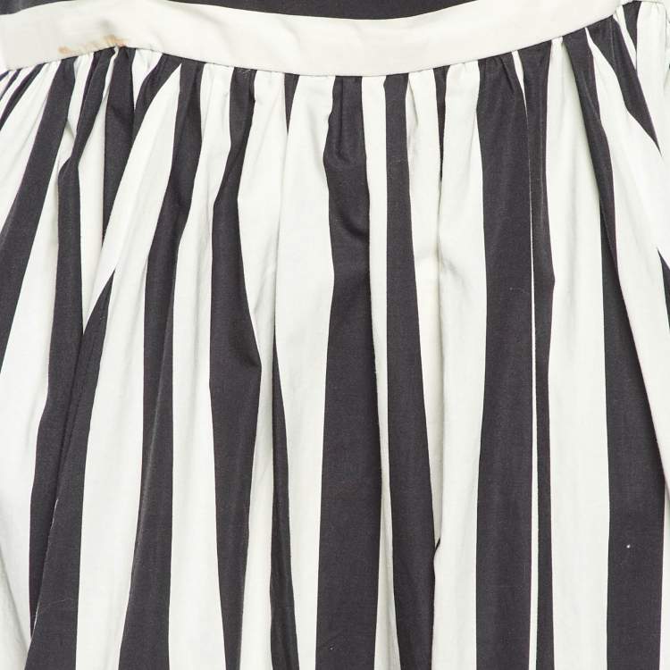 Pre Owned Dolce & Gabbana Black/White Striped Cotton Shoulder Strap Long Dress S