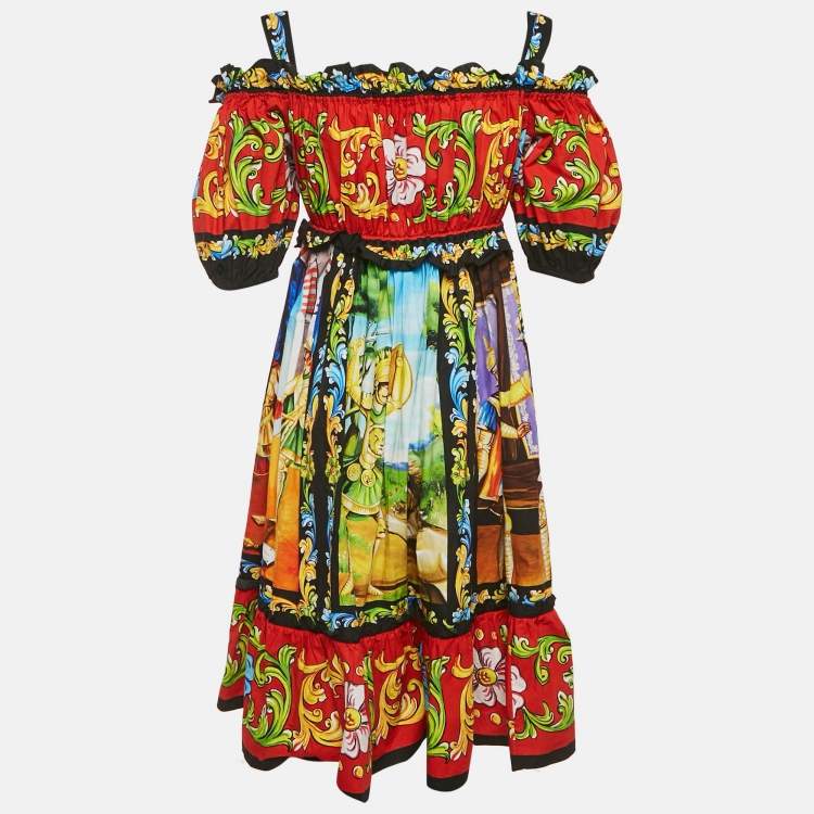 Pre Owned Dolce & Gabbana Multicolor Carretto Print Cotton Short Dress XS
