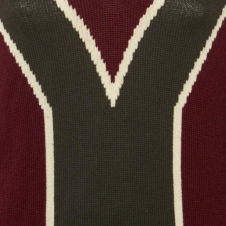 Pre Owned Dolce & Gabbana Red Intarsia Wool Knit V-Neck Sweater L