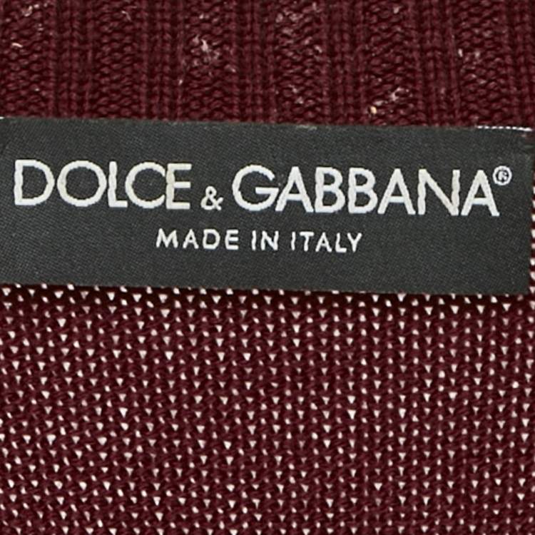 Pre Owned Dolce & Gabbana Red Intarsia Wool Knit V-Neck Sweater L