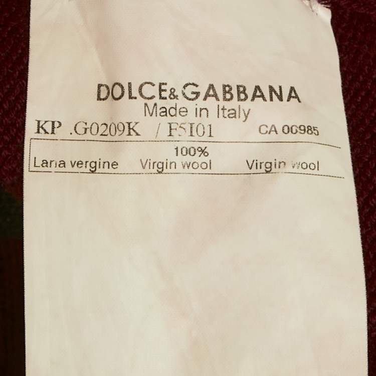 Pre Owned Dolce & Gabbana Red Intarsia Wool Knit V-Neck Sweater L
