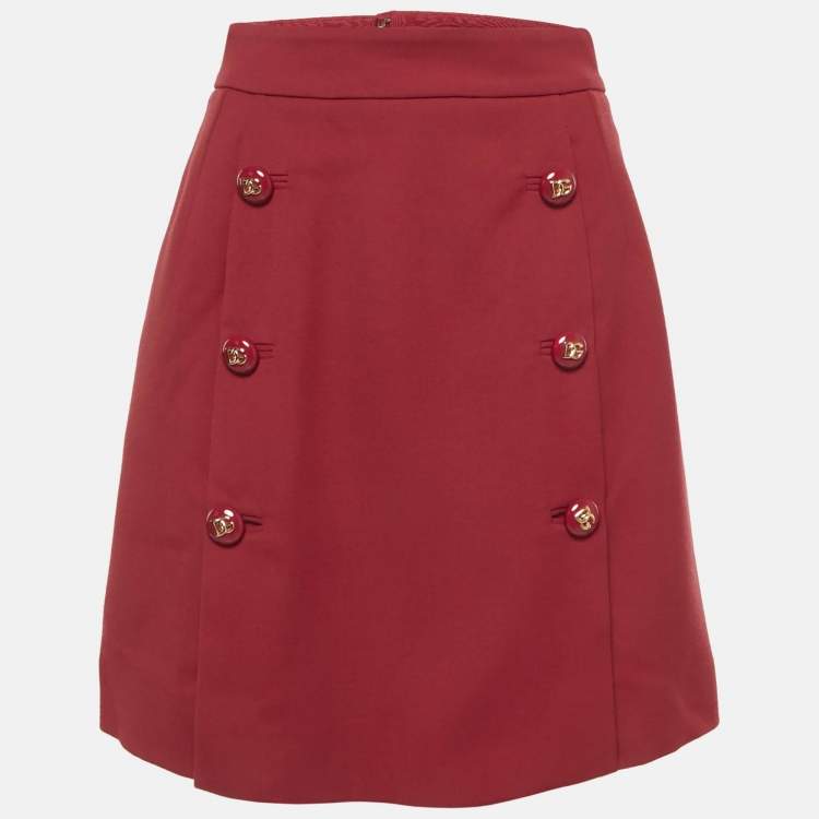 Pre Owned Dolce & Gabbana Red Wool Button Detail Mini Skirt M