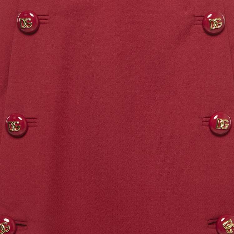Pre Owned Dolce & Gabbana Red Wool Button Detail Mini Skirt M