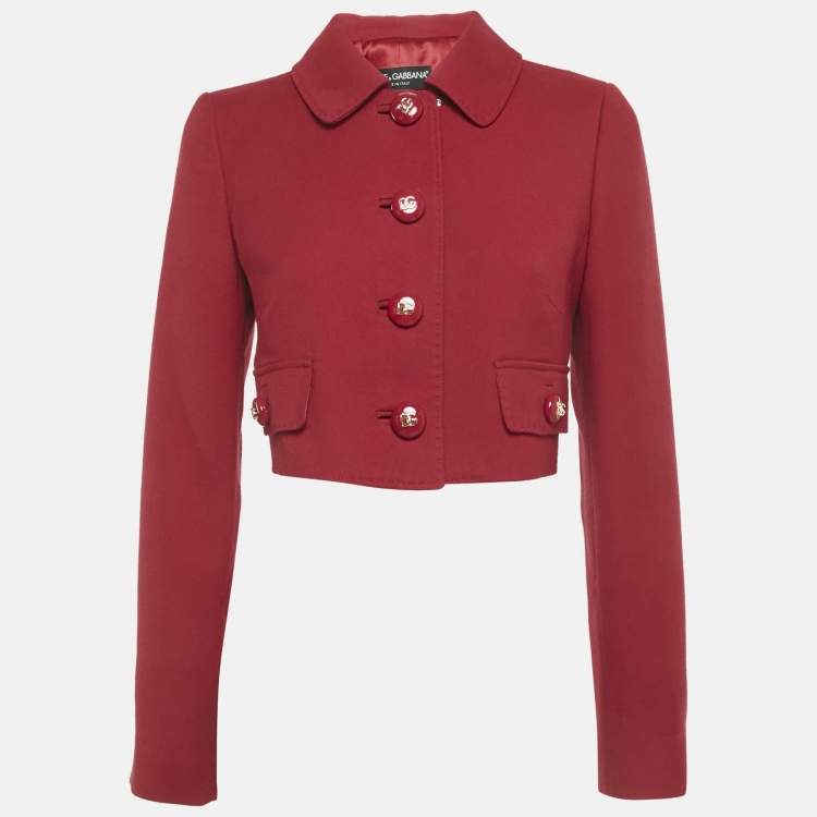 Pre Owned Dolce & Gabbana Red Wool Button Front Cropped Jacket M