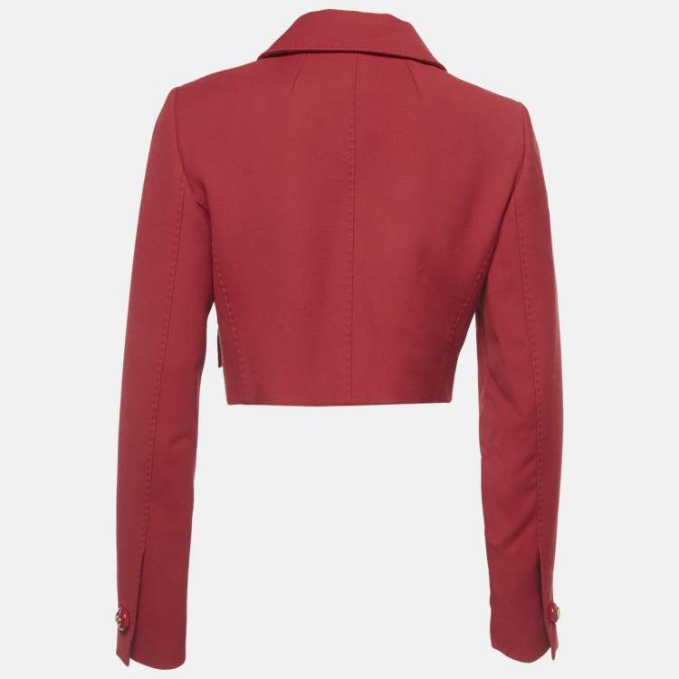 Pre Owned Dolce & Gabbana Red Wool Button Front Cropped Jacket M