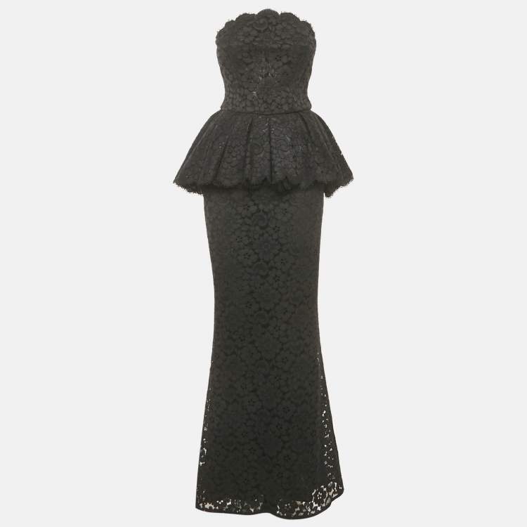 Pre Owned Dolce & Gabbana Black Lace Bustier Detail Strapless Maxi Dress S