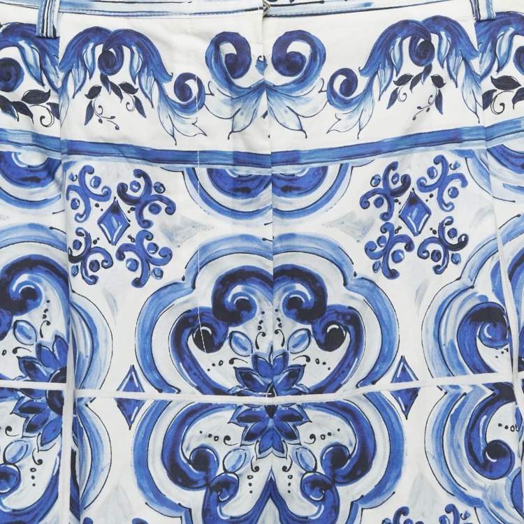 Pre Owned Dolce & Gabbana Blue Majolica Print Cotton CulotteS M