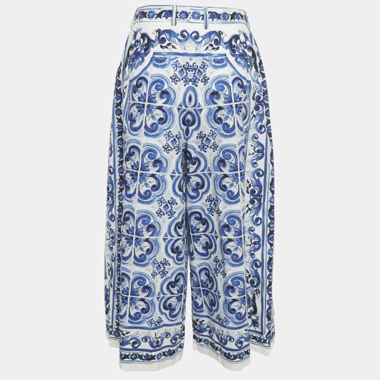 Pre Owned Dolce & Gabbana Blue Majolica Print Cotton CulotteS M
