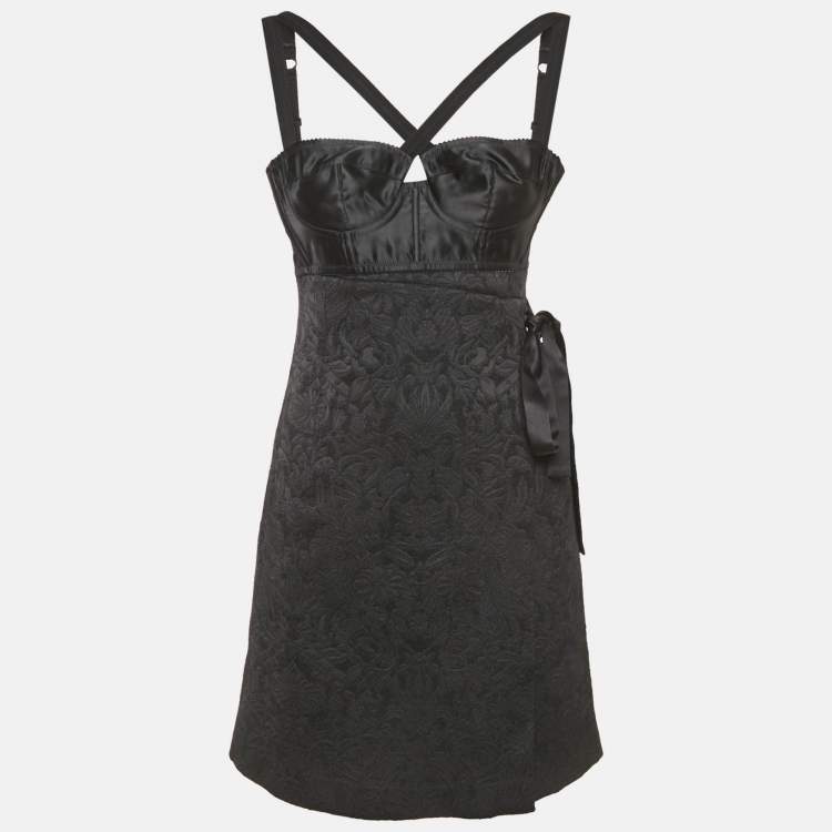 Pre Owned Dolce & Gabbana Black Jacquard Bustier Sleeveless Mini Dress XS