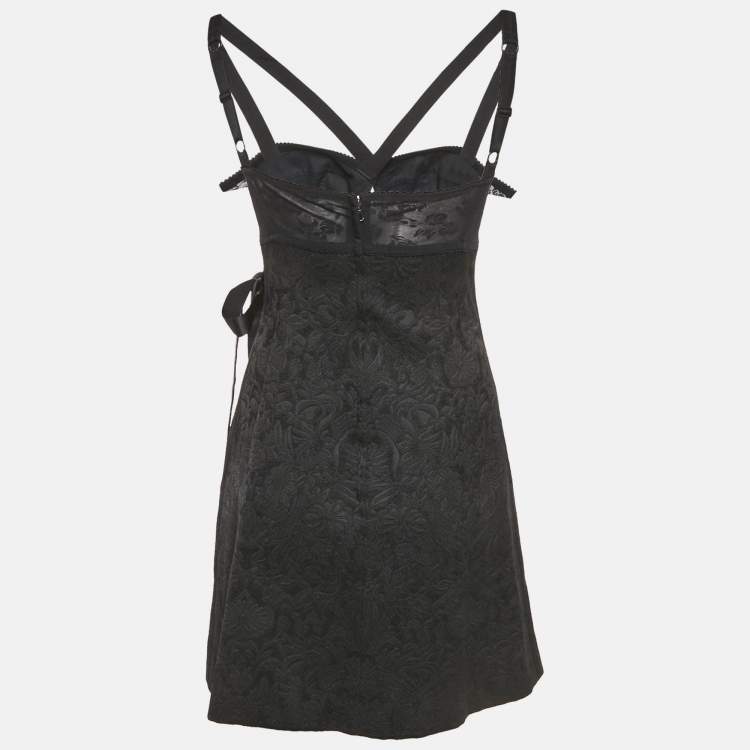 Pre Owned Dolce & Gabbana Black Jacquard Bustier Sleeveless Mini Dress XS