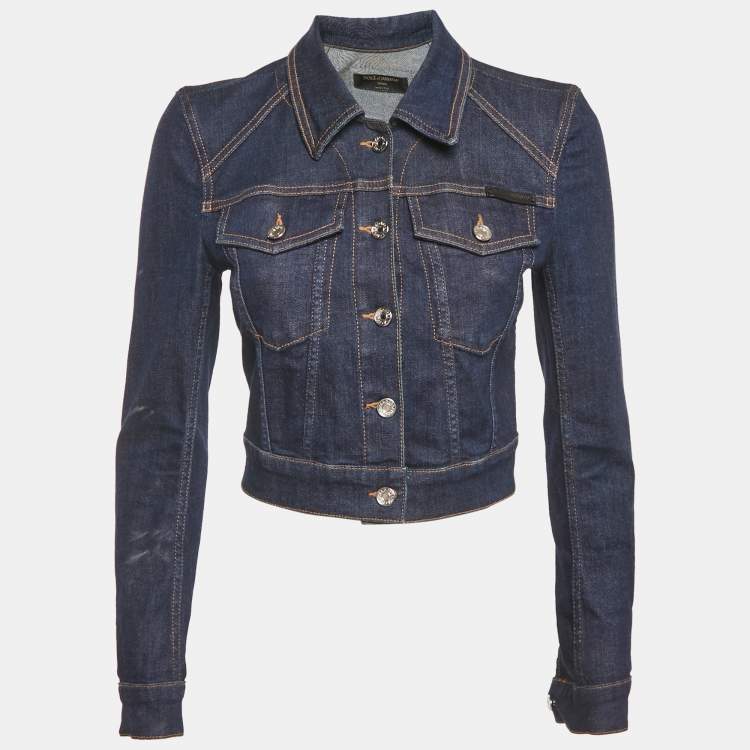 Pre Owned Dolce & Gabbana Blue Denim Cropped Jacket XS