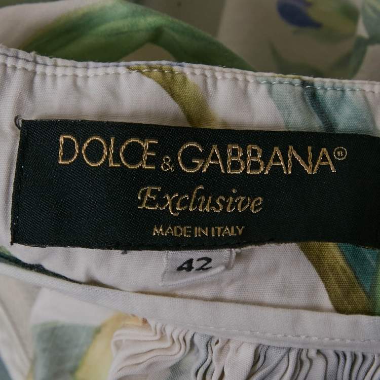 Pre Owned Dolce & Gabbana Exclusive White Floral Print Poplin Gathered Midi Skirt M