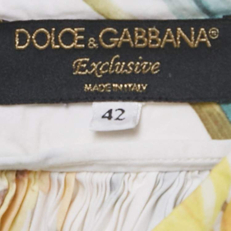 Pre Owned Dolce & Gabbana Exclusive White Floral Print Poplin Gathered Midi Skirt M