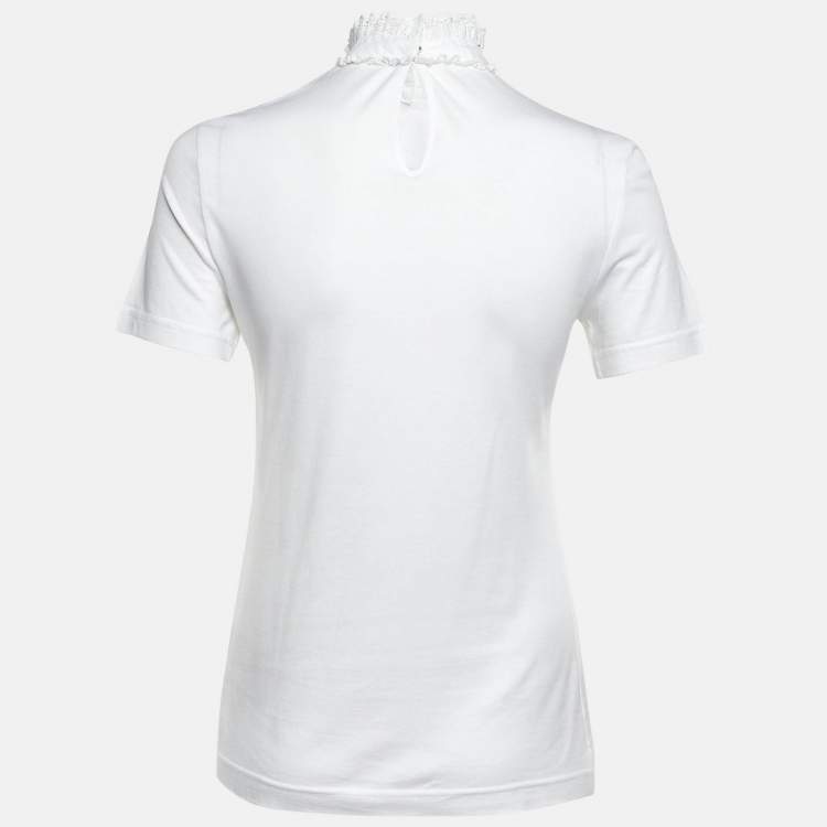 Pre Owned Dolce & Gabbana White Logo Cotton Ruffled Collar T-Shirt S