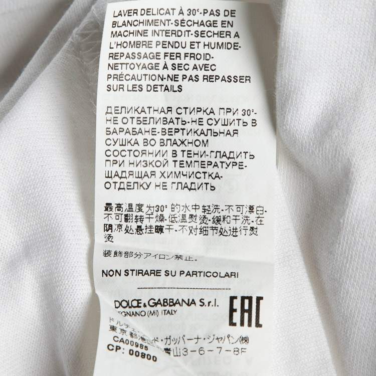 Pre Owned Dolce & Gabbana White Logo Cotton Ruffled Collar T-Shirt S