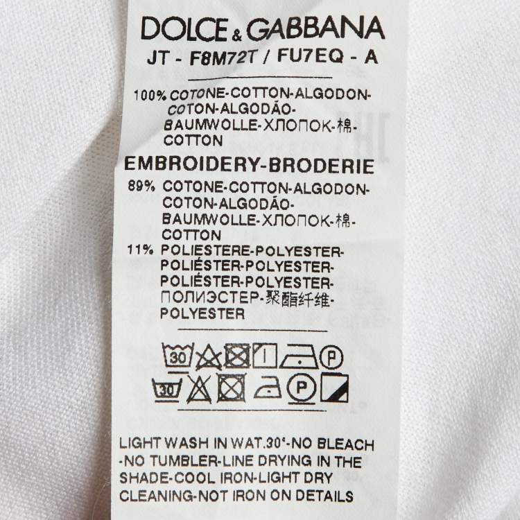 Pre Owned Dolce & Gabbana White Logo Cotton Ruffled Collar T-Shirt S