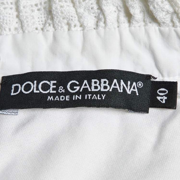Pre Owned Dolce & Gabbana White Logo Cotton Ruffled Collar T-Shirt S