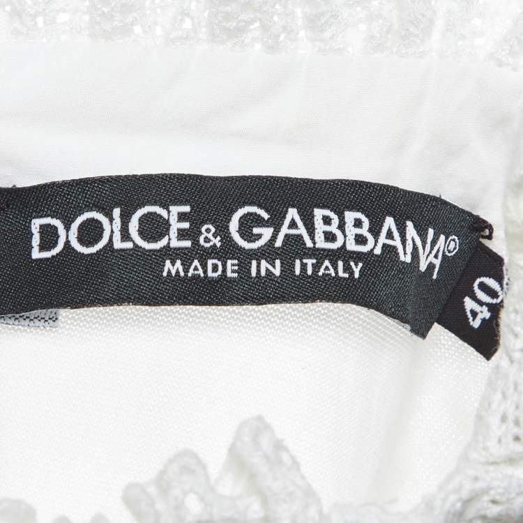 Pre Owned Dolce & Gabbana White Logo Cotton Ruffled Collar T-Shirt S