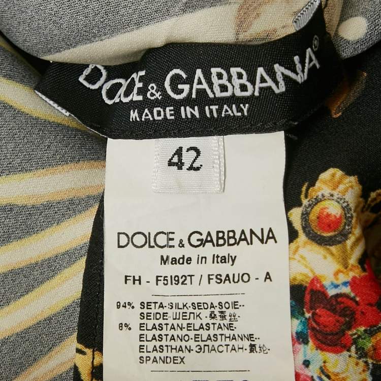 Pre Owned Dolce & Gabbana Black Printed Silk Blouse M