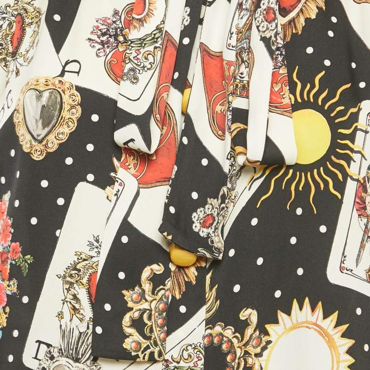 Pre Owned Dolce & Gabbana Black Printed Silk Blouse M