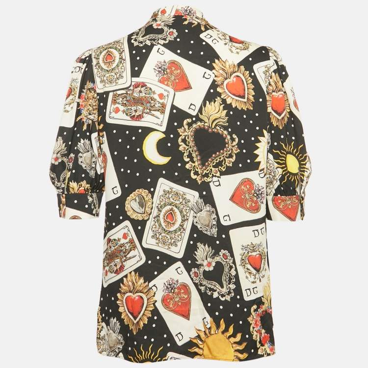 Pre Owned Dolce & Gabbana Black Printed Silk Blouse M