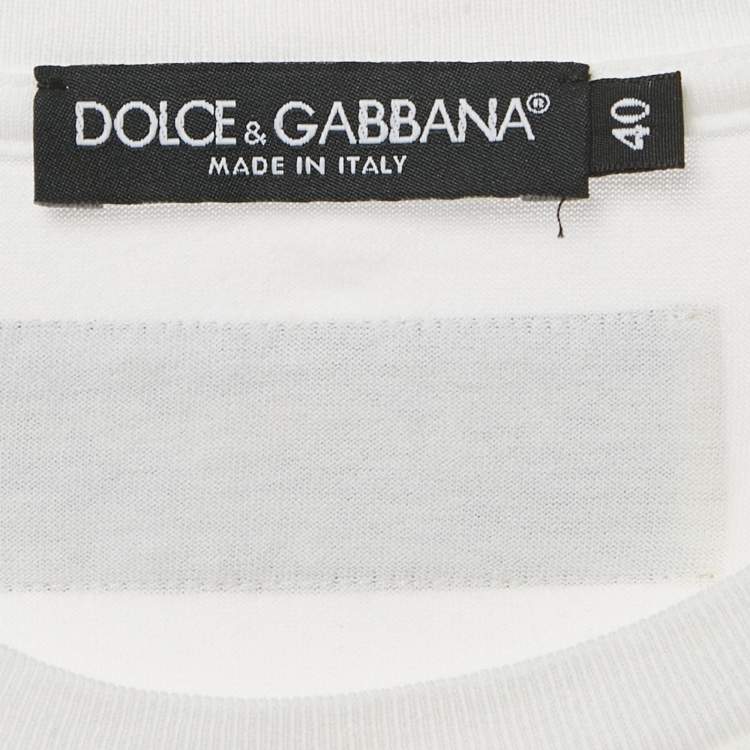 Pre Owned Dolce & Gabbana White Logo printed Cotton Knit T-Shirt S