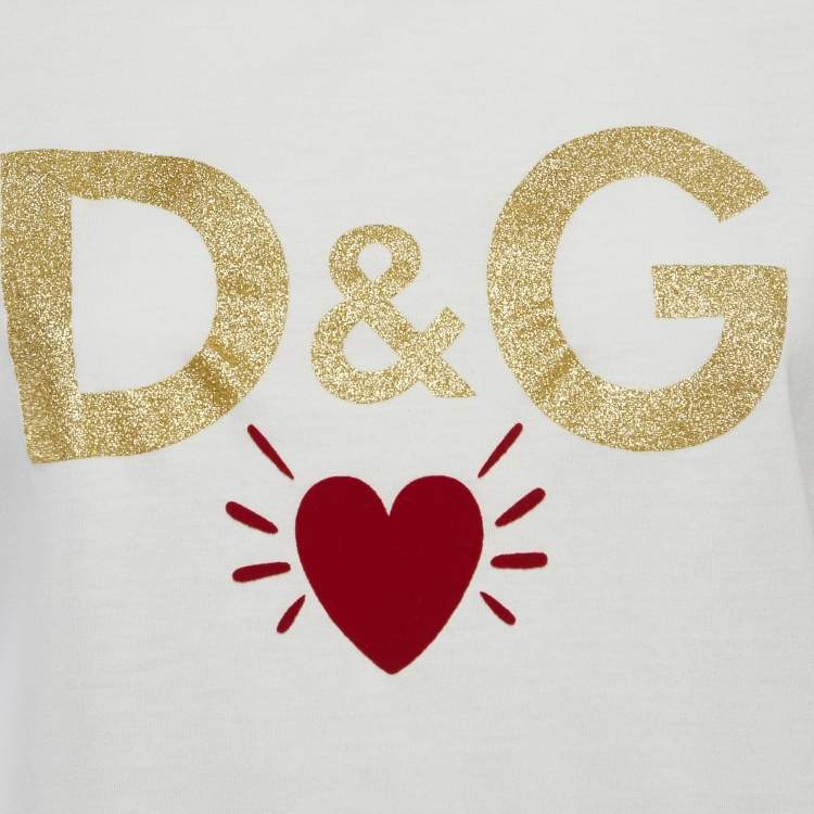 Pre Owned Dolce & Gabbana White Logo printed Cotton Knit T-Shirt S