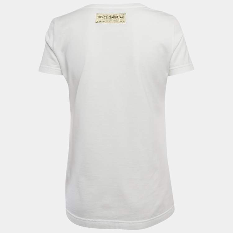 Pre Owned Dolce & Gabbana White Logo printed Cotton Knit T-Shirt S