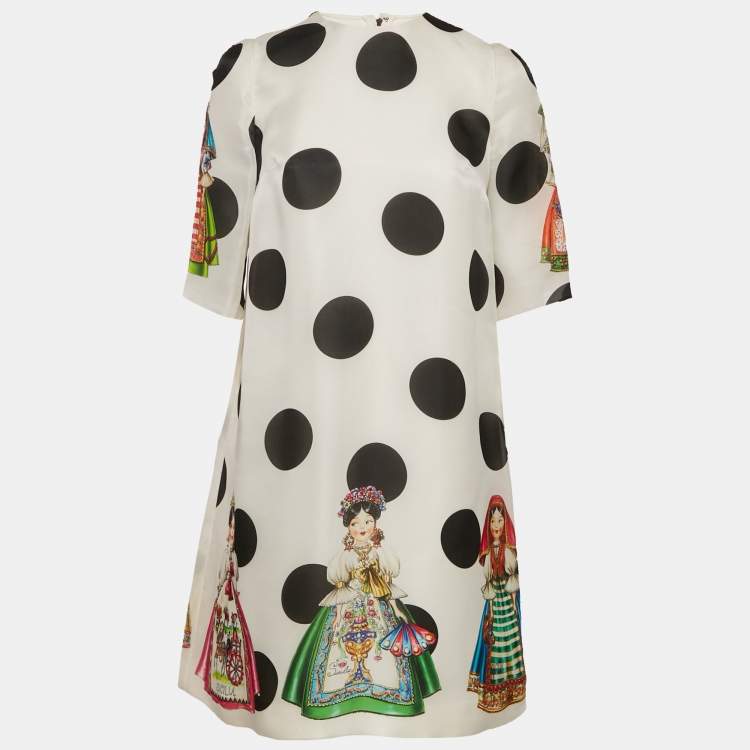 Pre Owned Dolce & Gabbana Napoli White Polka Dots Print Organza Shift Short Dress S