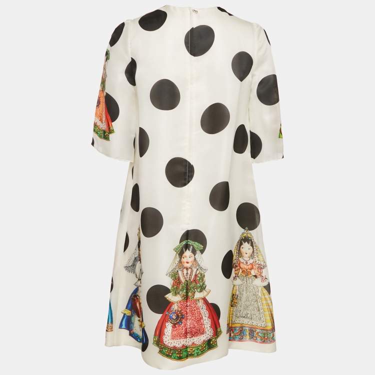 Pre Owned Dolce & Gabbana Napoli White Polka Dots Print Organza Shift Short Dress S
