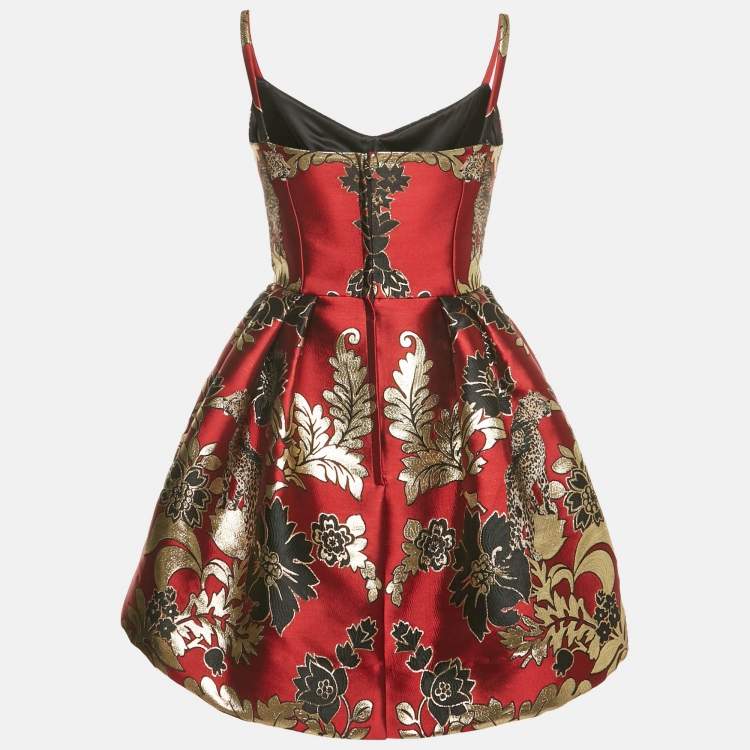 Pre Owned Dolce & Gabbana Dark Red Lurex Jacquard Mini Dress S