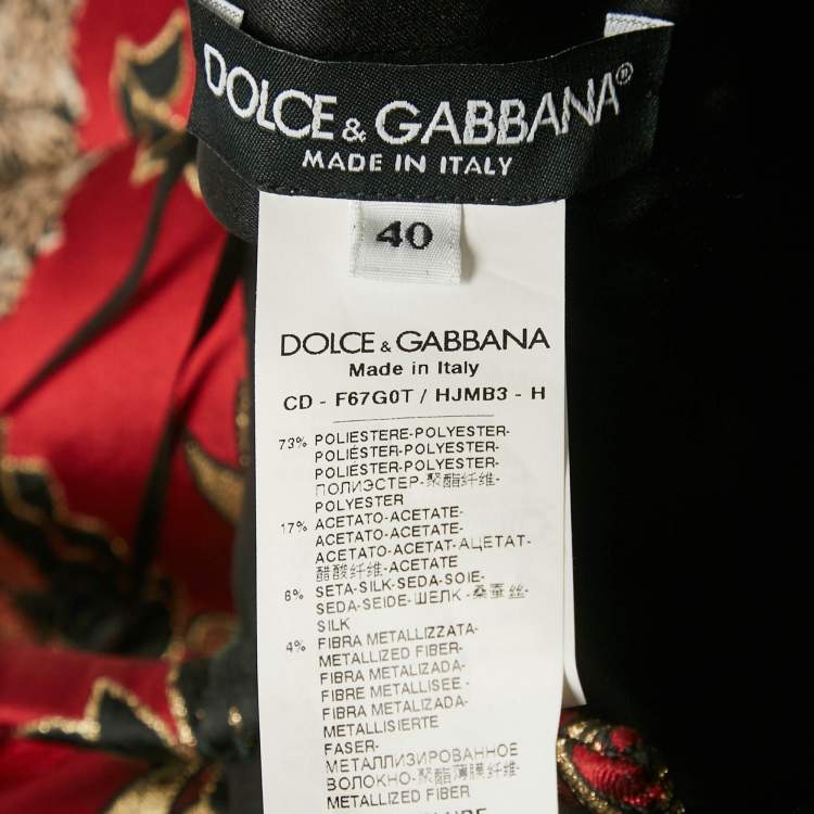 Pre Owned Dolce & Gabbana Dark Red Lurex Jacquard Mini Dress S