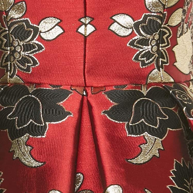 Pre Owned Dolce & Gabbana Dark Red Lurex Jacquard Mini Dress S