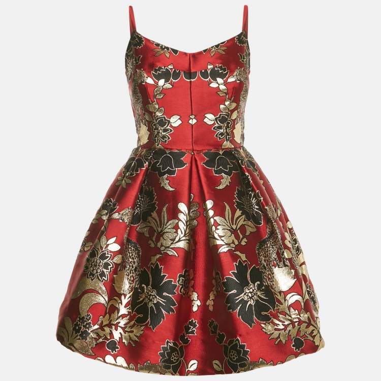 Pre Owned Dolce & Gabbana Dark Red Lurex Jacquard Mini Dress S