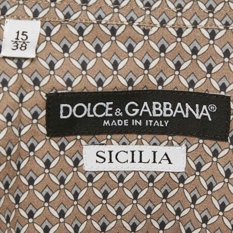 Pre Owned Dolce & Gabbana Beige Printed Cotton Button Front Sicilia Shirt S