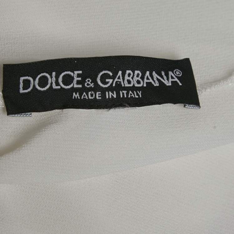 Pre Owned Dolce & Gabbana White Crepe Ruffled Tie-Up Detail Blouse M