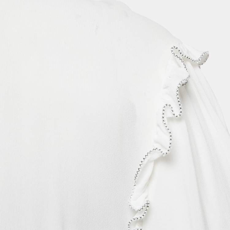 Pre Owned Dolce & Gabbana White Crepe Ruffled Tie-Up Detail Blouse M