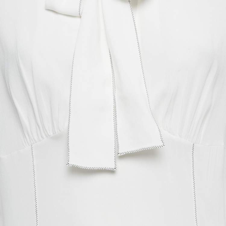 Pre Owned Dolce & Gabbana White Crepe Ruffled Tie-Up Detail Blouse M