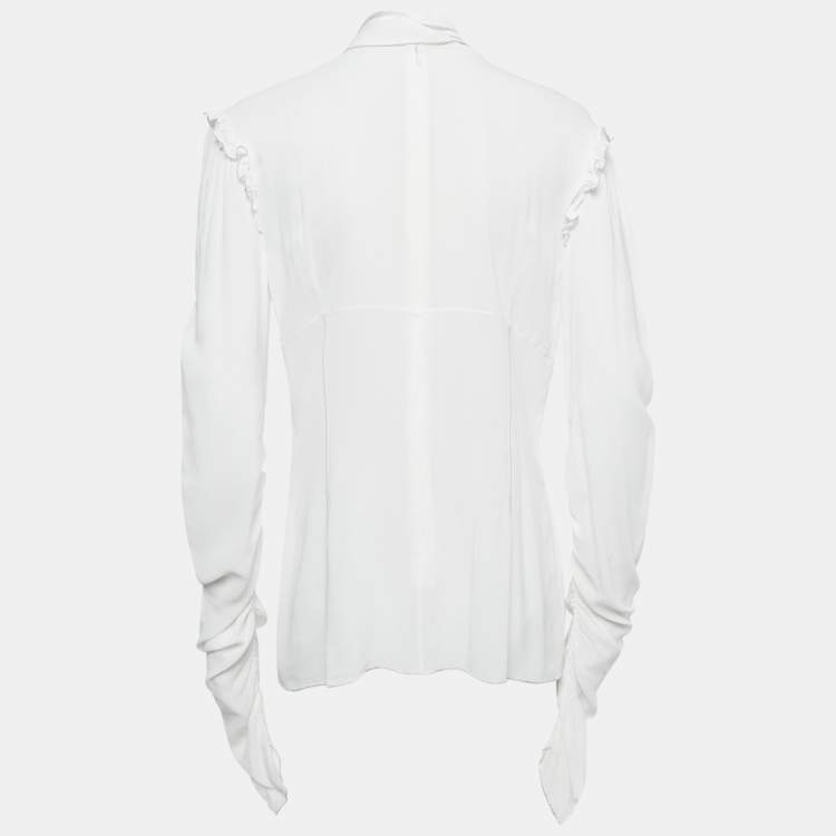 Pre Owned Dolce & Gabbana White Crepe Ruffled Tie-Up Detail Blouse M
