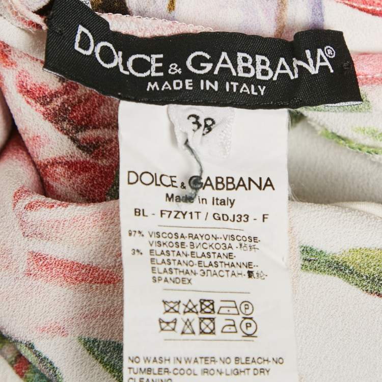 Pre Owned Dolce & Gabbana White Floral Print Crepe Ruffled Top S