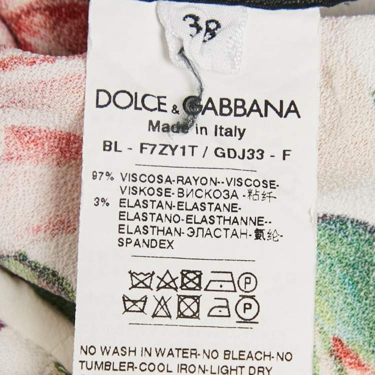 Pre Owned Dolce & Gabbana White Floral Print Crepe Ruffled Top S