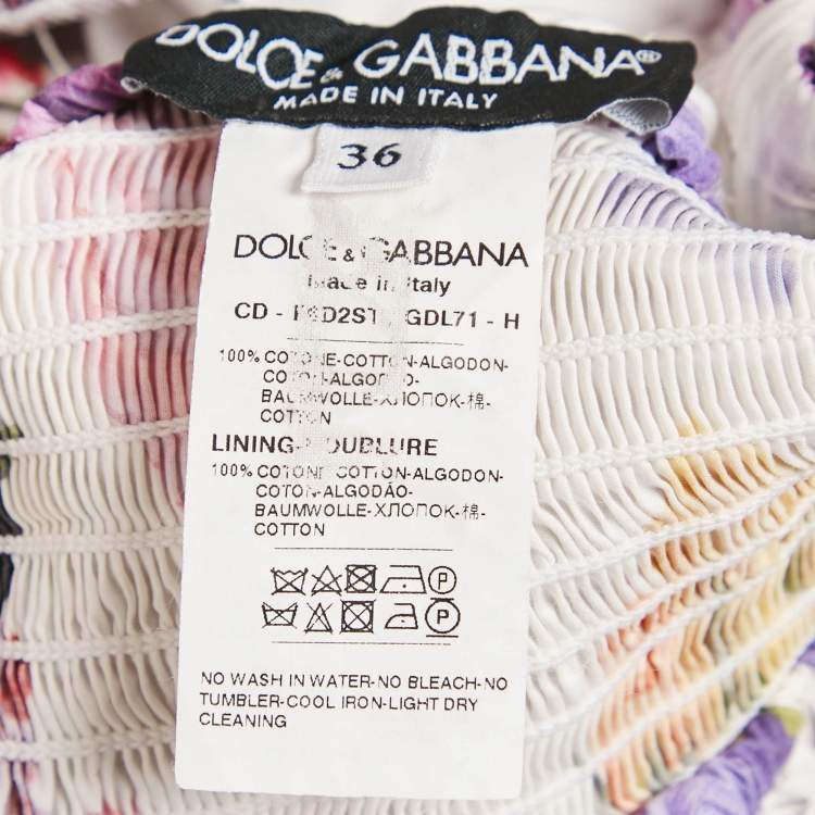 Pre Owned Dolce & Gabbana White Floral Print Cotton Smocked Sleeveless Midi Dress XS