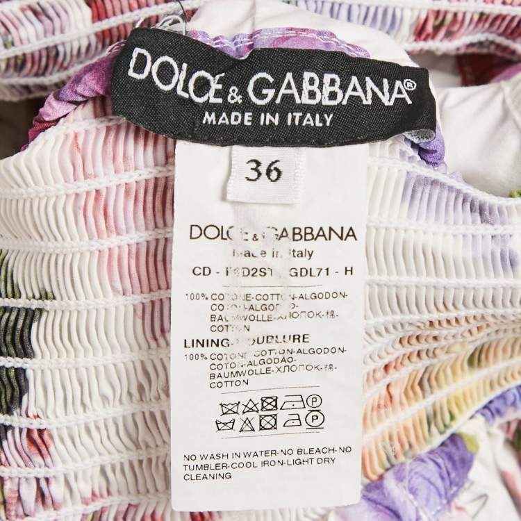 Pre Owned Dolce & Gabbana White Floral Print Cotton Smocked Sleeveless Midi Dress XS