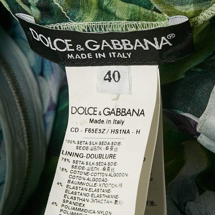 Pre Owned Dolce & Gabbana Green Hydrangea Print Organza Silk Midi Dress S