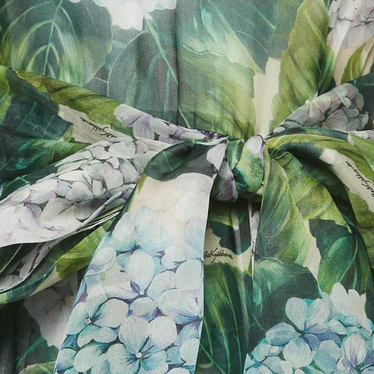 Pre Owned Dolce & Gabbana Green Hydrangea Print Organza Silk Midi Dress S
