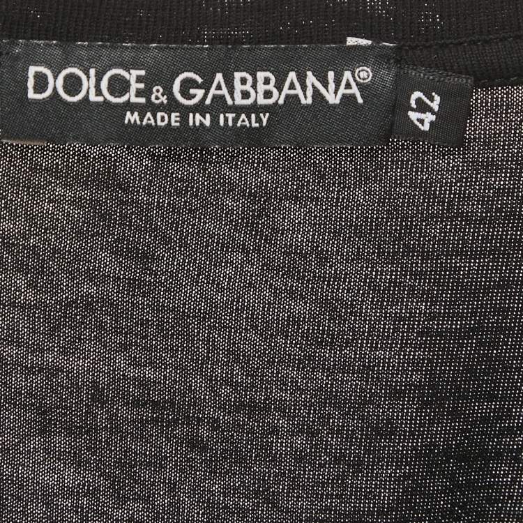 Pre Owned Dolce & Gabbana Black Printed Cotton Crew Neck T-Shirt M