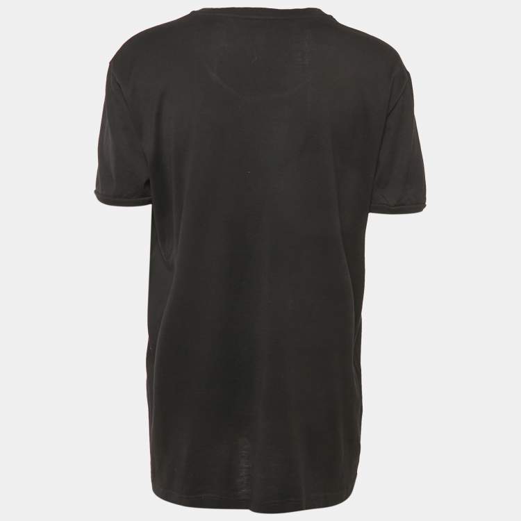 Pre Owned Dolce & Gabbana Black Printed Cotton Crew Neck T-Shirt M