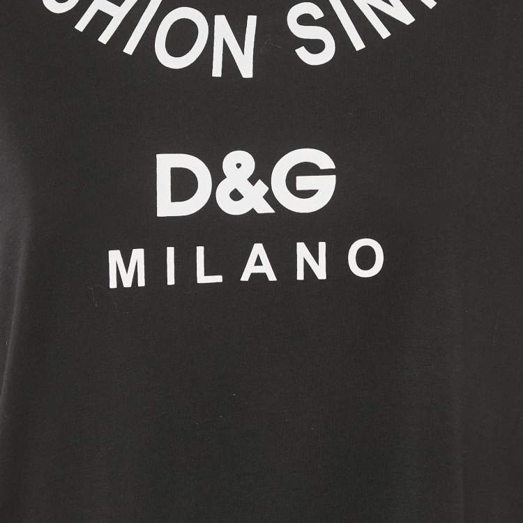 Pre Owned Dolce & Gabbana Black Printed Cotton Crew Neck T-Shirt M